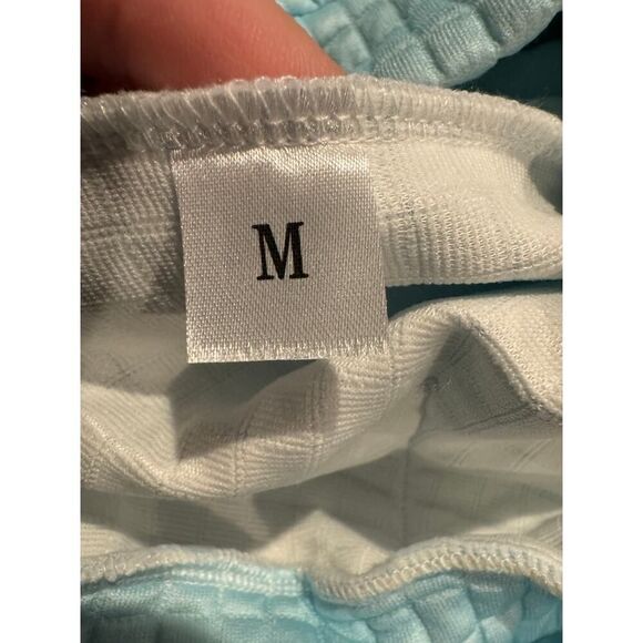 Men's Size Medium Waffle Knit Drawstring Pullover Hooded Sweatshirt Light Blue - Picture 5 of 5